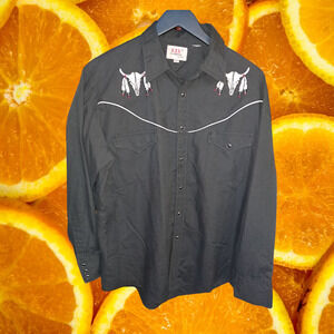 Ely Diamond Black Button Up With Southwest Design‎ Size Large